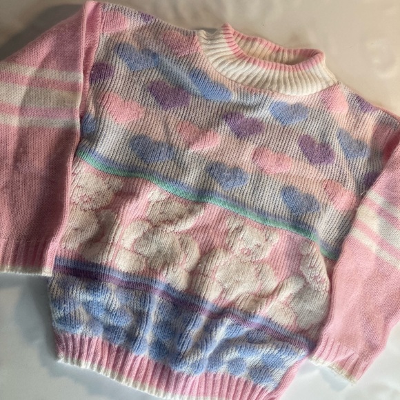 Sure Fun Girl Knit Sweater Pastel Bears 2T? No Tag - Picture 1 of 5